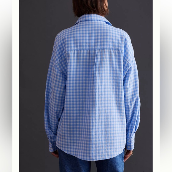 Favorite Daughter Gingham Ex-Boyfriend Oversized Button Down Medium Blue White - Picture 5 of 11